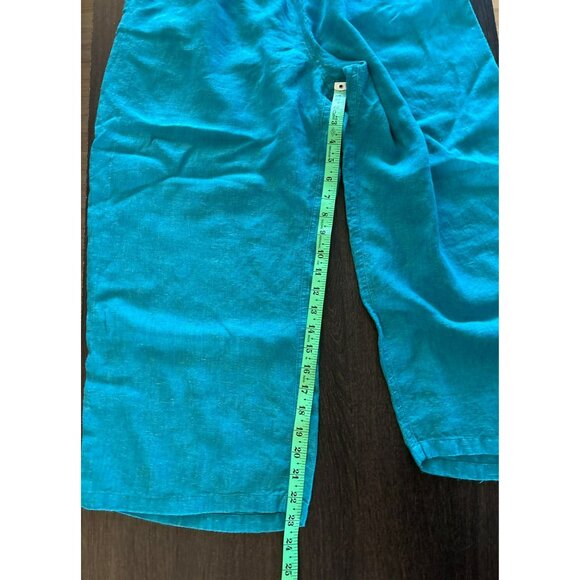Flax Heathered Turquoise Linen Wide Leg Cropped Pants Size M - Picture 7 of 7